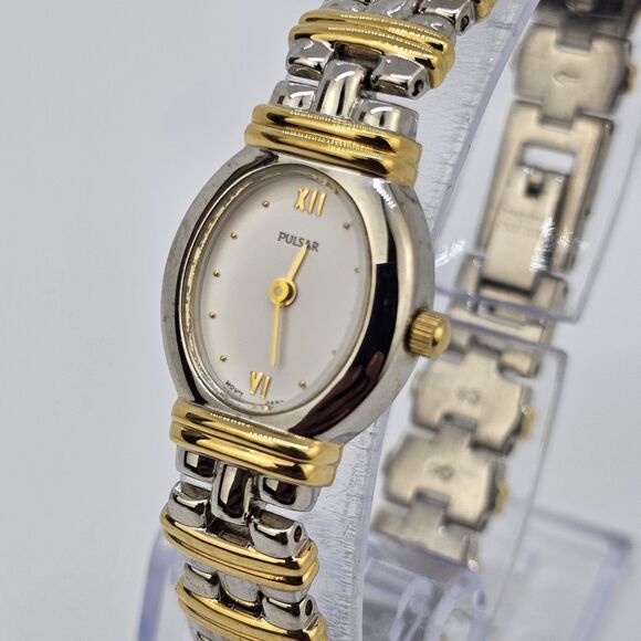 VTG Pulsar Women's Watch 19MM White Dial Two Tone Bracelet Band 7" New Battery - Picture 3 of 14